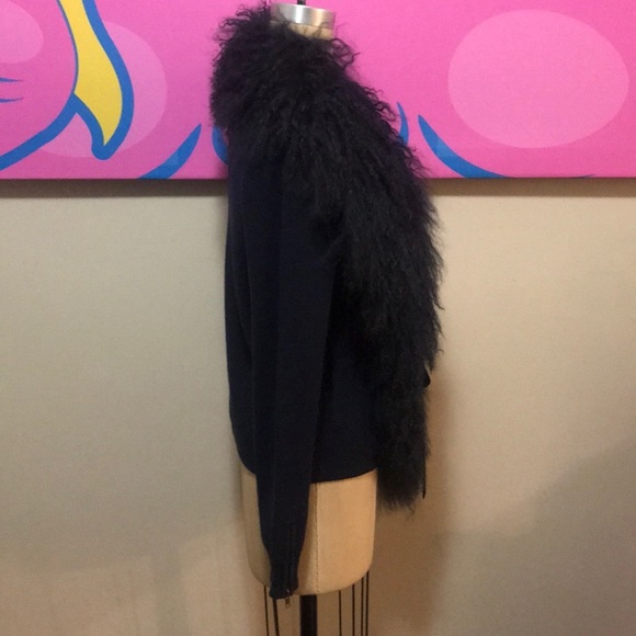 RED Valentino Navy Blue Wool Cardigan Fur Trim - Picture 4 of 8